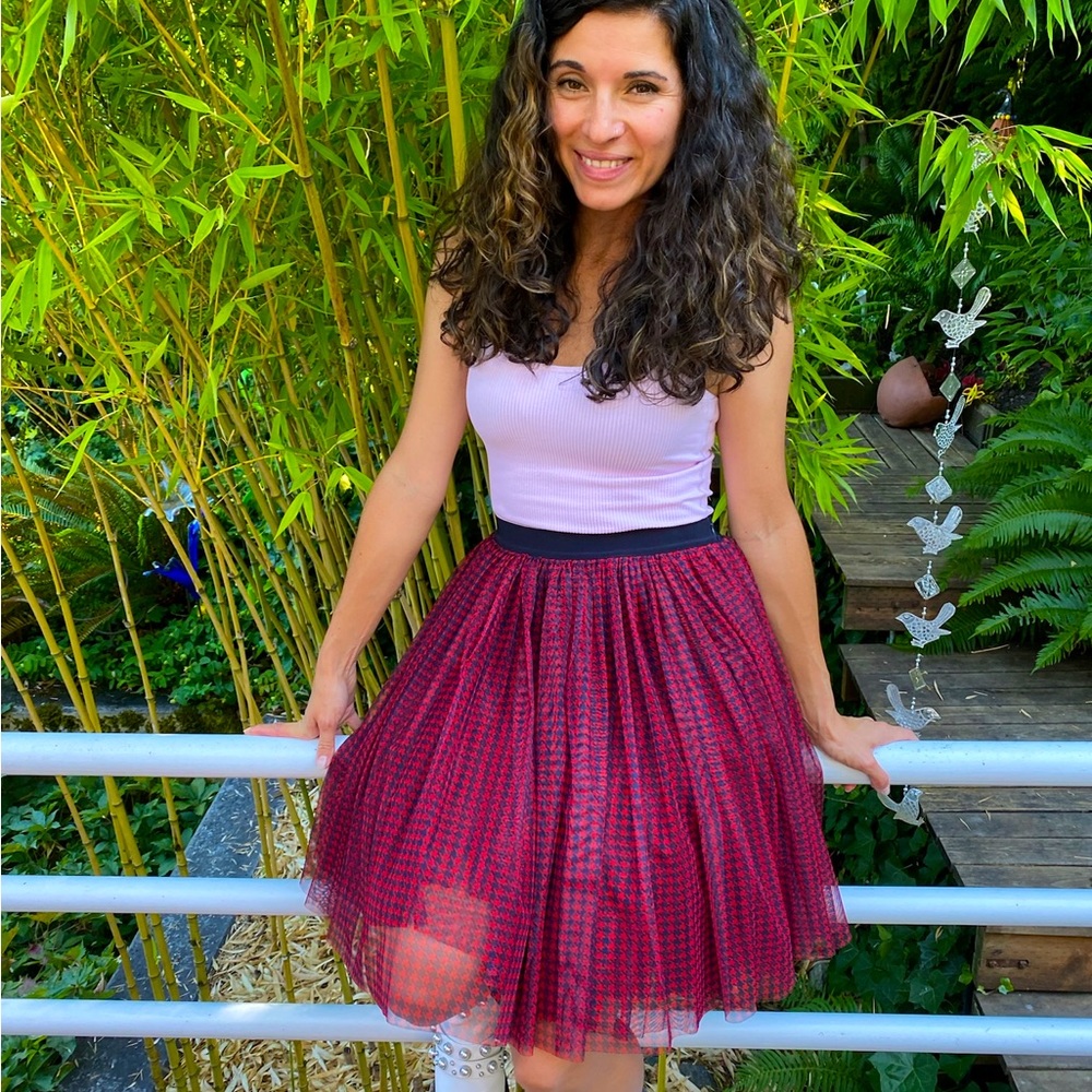 Fun Dolce & Gabbana tulle red and blue tartan print skirt!